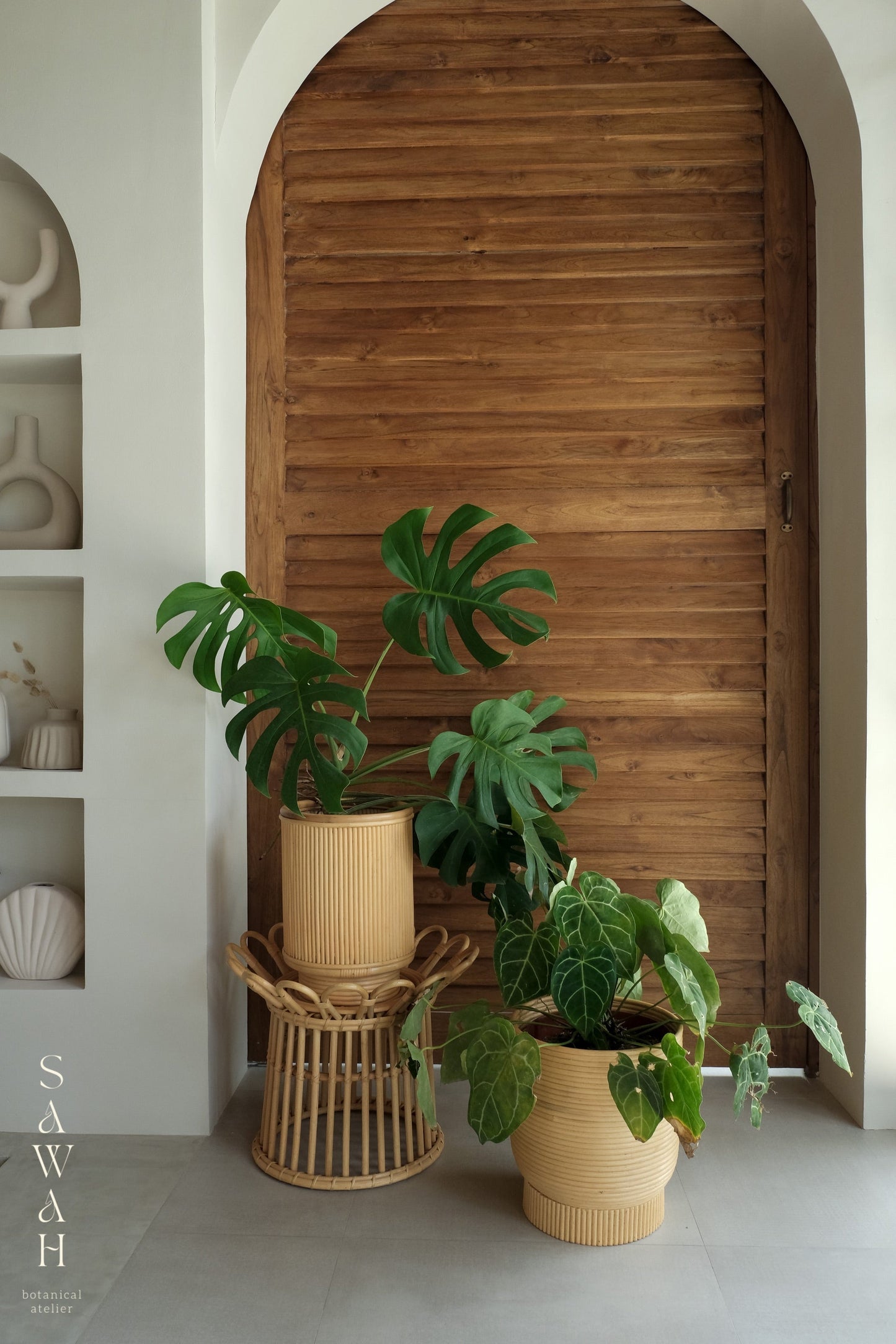 Alya Mid Century Medium Rattan Wicker Cane Planter
