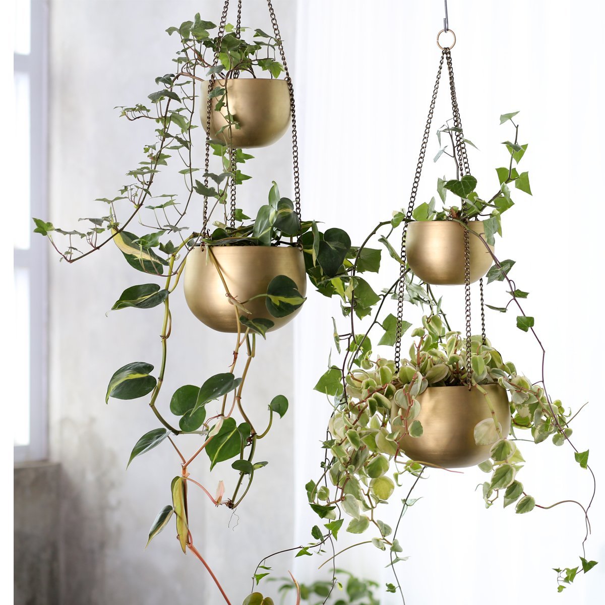 Double Tier Brass Hanging Planter - Lustere Living