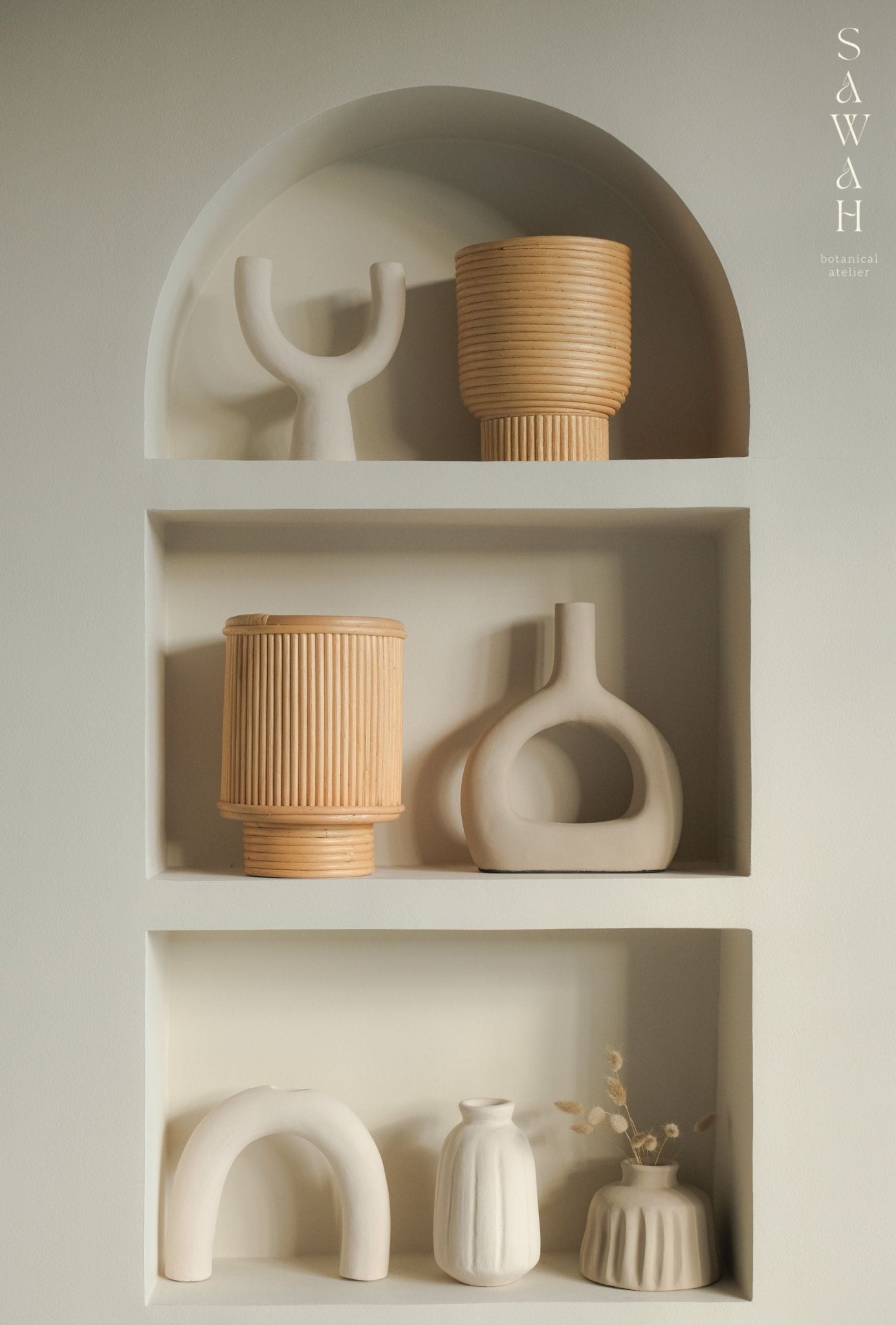Kasih Mid Century Low Rattan Cane Planter - Lustere Living