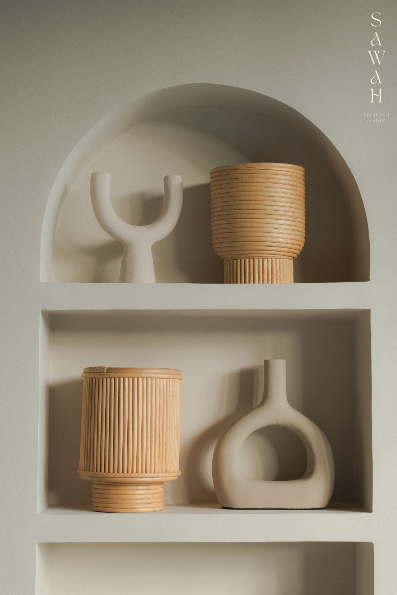 Kasih Mid Century Low Rattan Cane Planter - Lustere Living
