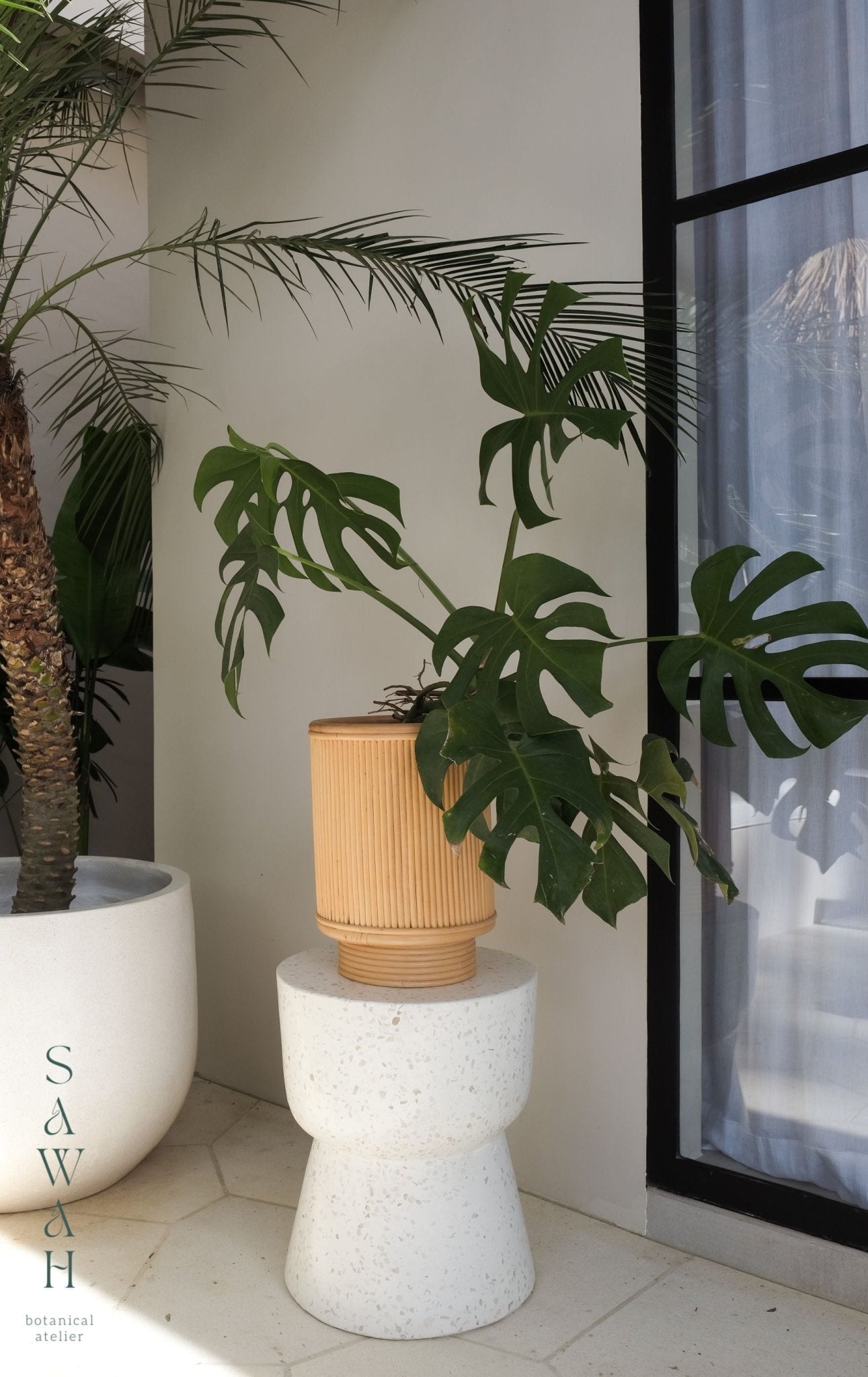 Kasih Mid Century Low Rattan Cane Planter - Lustere Living