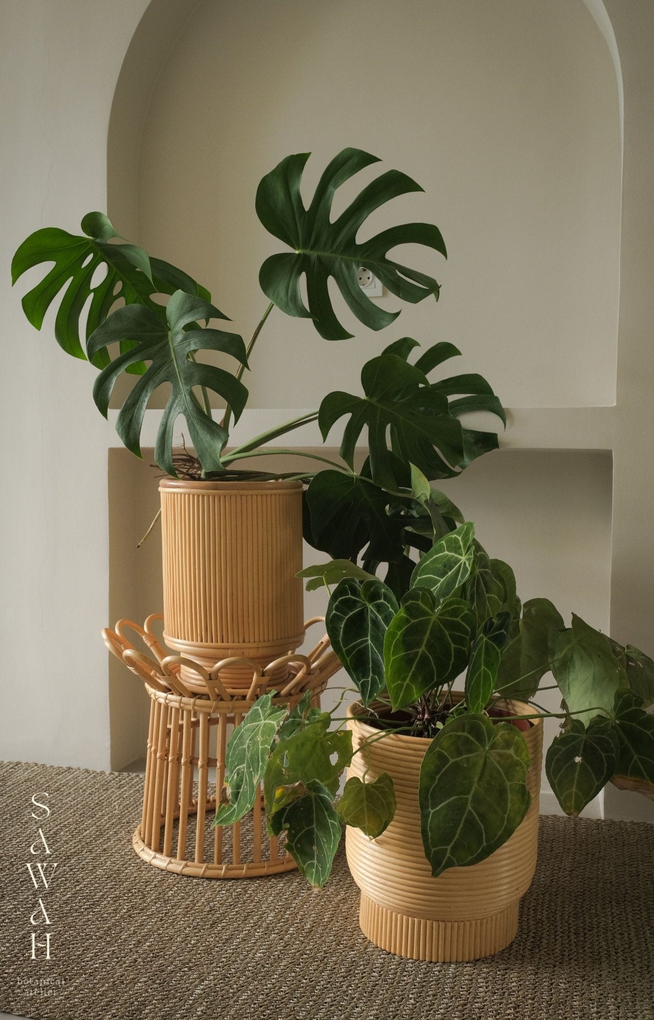 Kasih Mid Century Low Rattan Cane Planter - Lustere Living