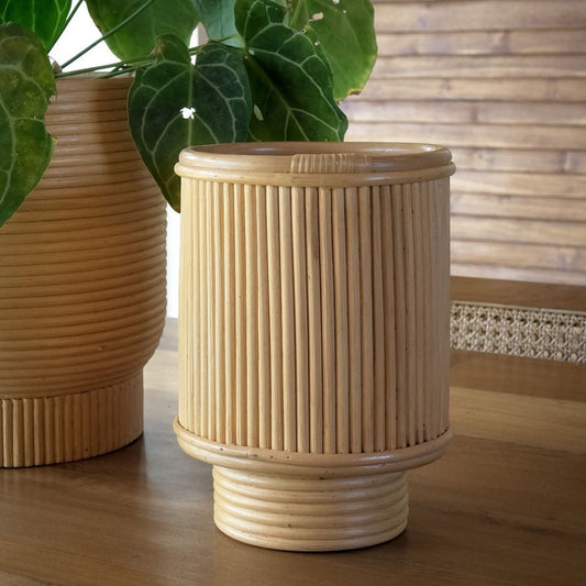Kasih Mid Century Low Rattan Cane Planter - Lustere Living