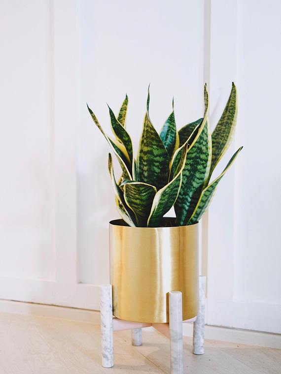 Large Handcrafted Polished Brass Round Table Planter - Lustere Living