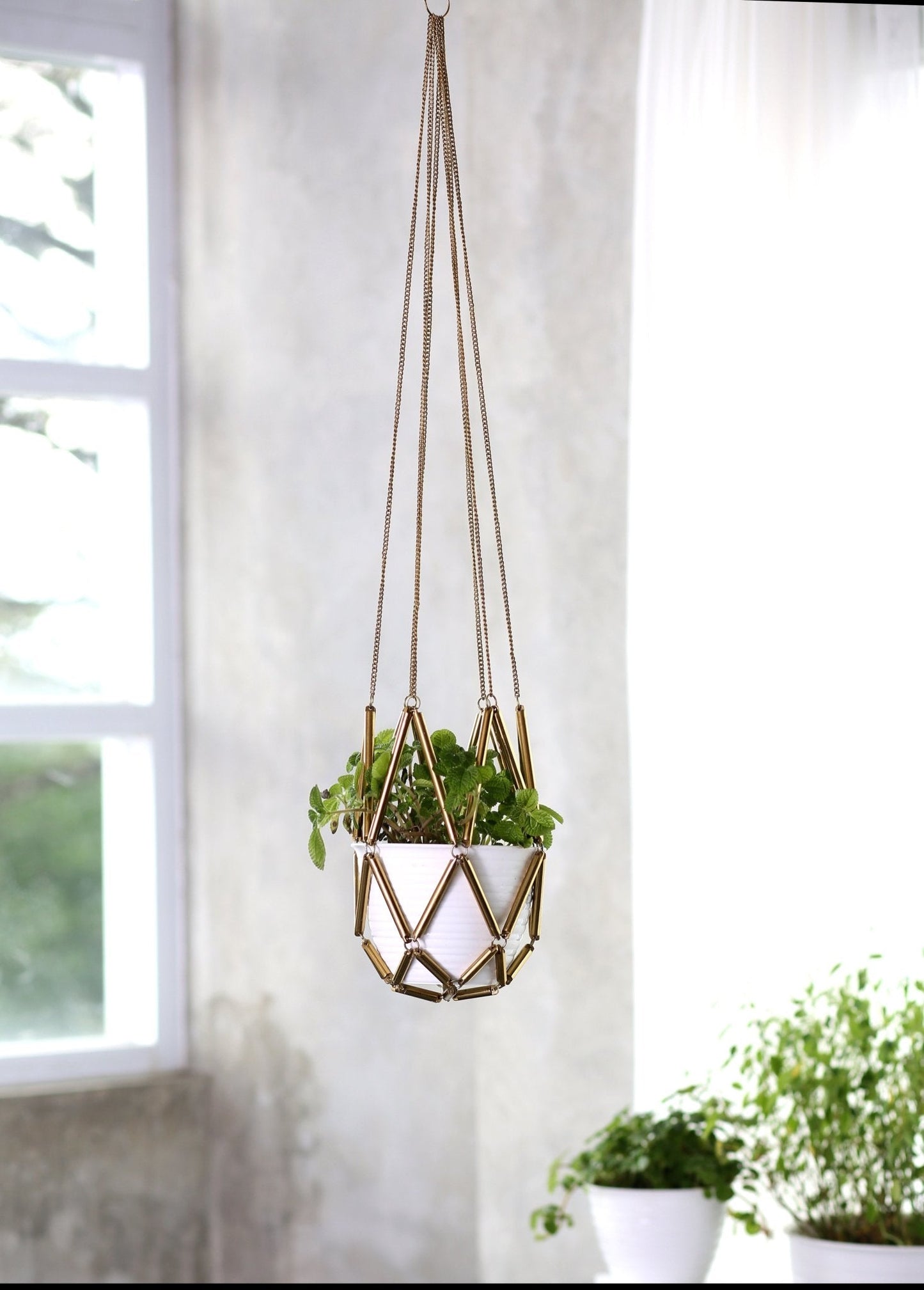 Macrame Brass Hanging Planter - Lustere Living