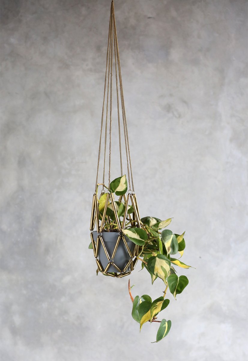 Macrame Brass Hanging Planter - Lustere Living