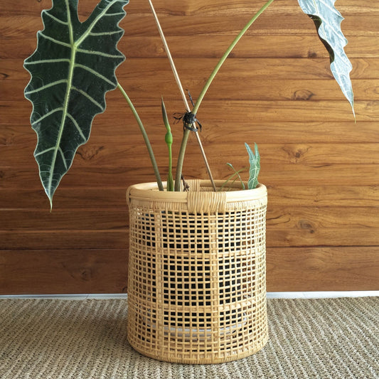 Maya Large Cane Woven Round Rattan Planter Basket - Lustere Living