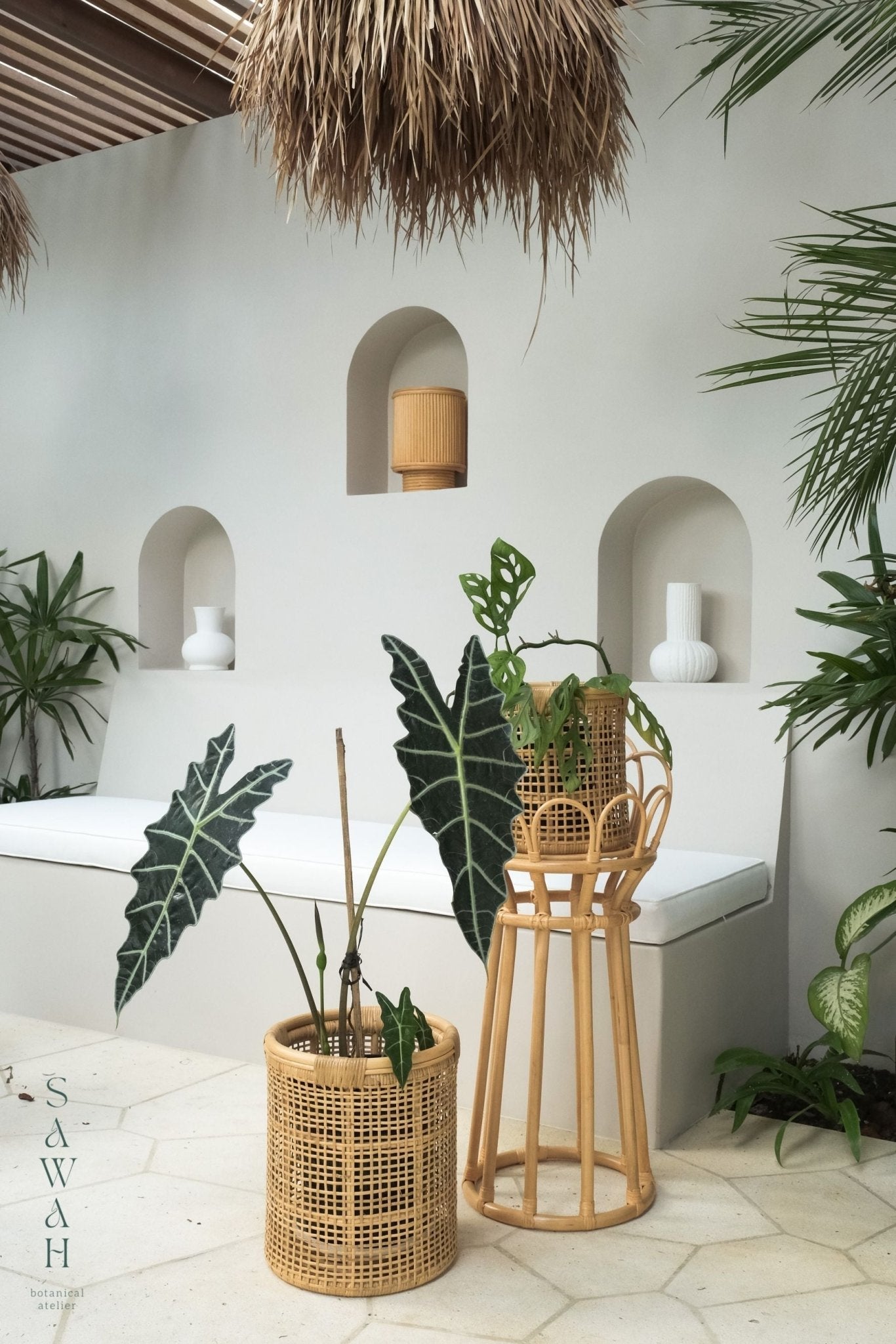 Maya Small Cane Woven Round Rattan Planter Basket - Lustere Living