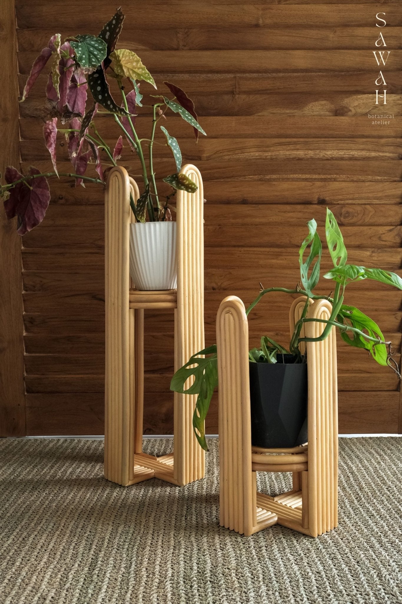 Raya High Mid Century Rattan Planter Stand - Lustere Living