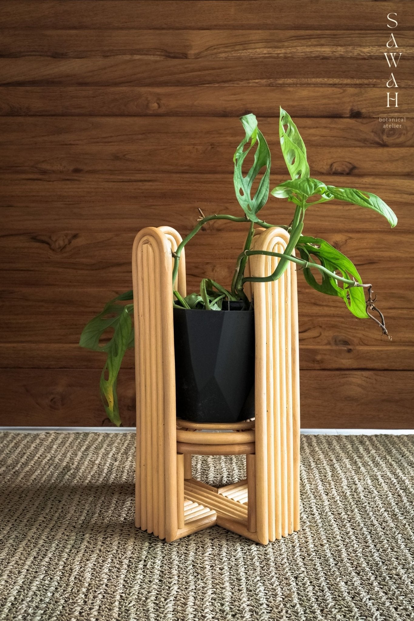 Raya High Mid Century Rattan Planter Stand - Lustere Living