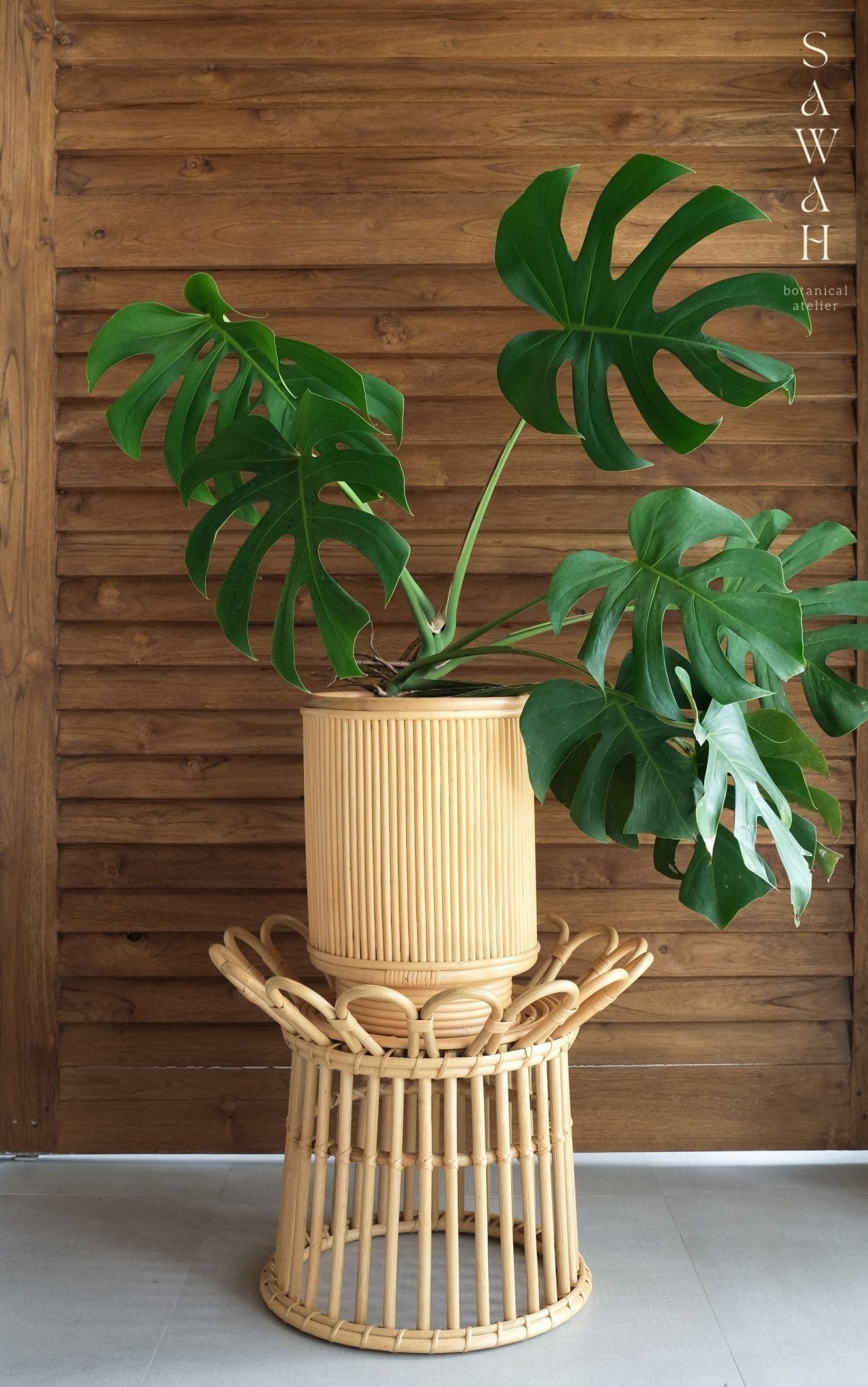 Shanti Low Wicker Rattan Boho Flower Planter Stand - Lustere Living