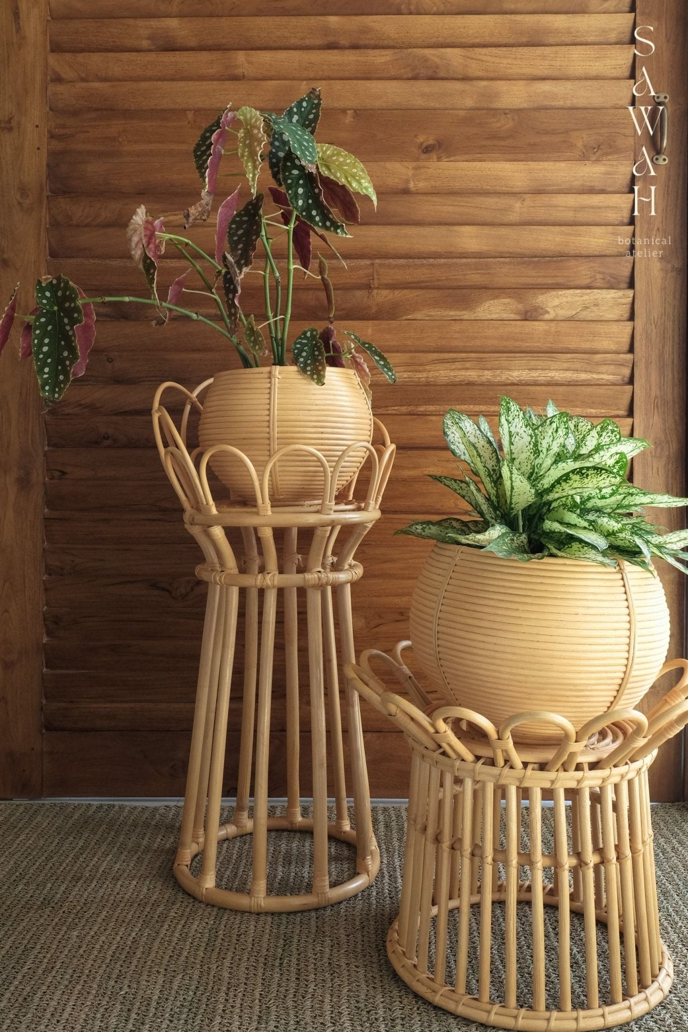 Shanti Low Wicker Rattan Boho Flower Planter Stand - Lustere Living