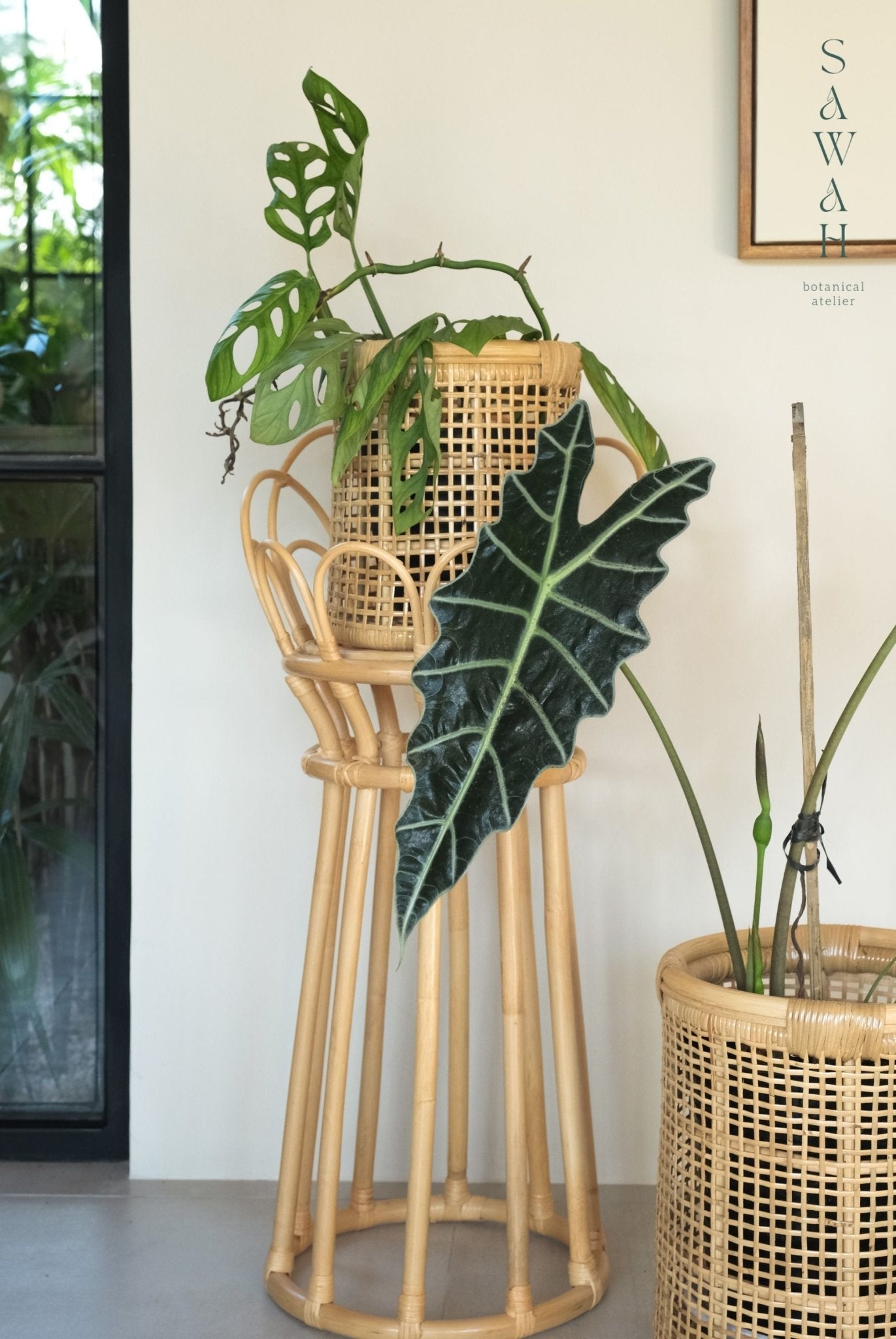 Shanti Low Wicker Rattan Boho Flower Planter Stand - Lustere Living