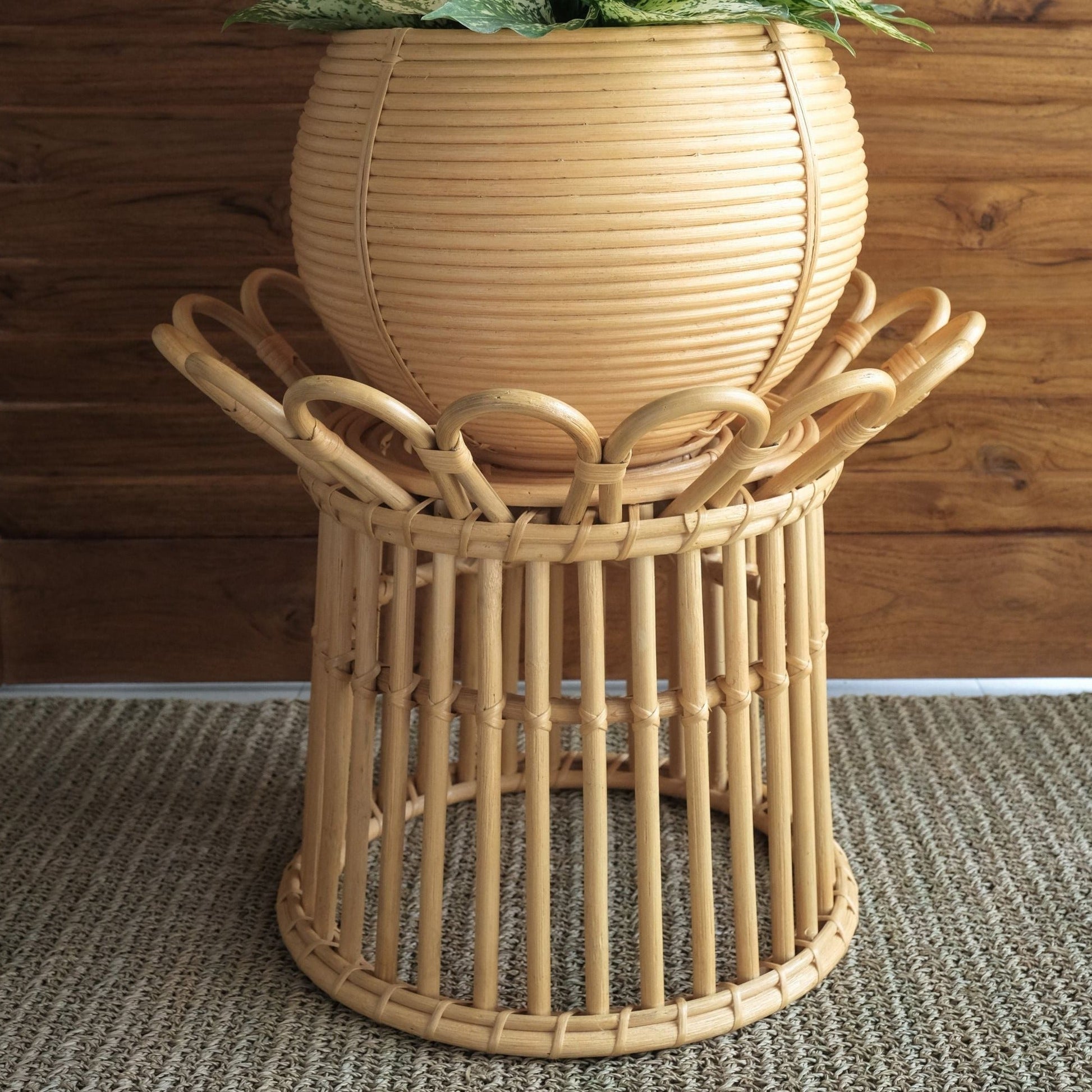 Shanti Low Wicker Rattan Boho Flower Planter Stand - Lustere Living